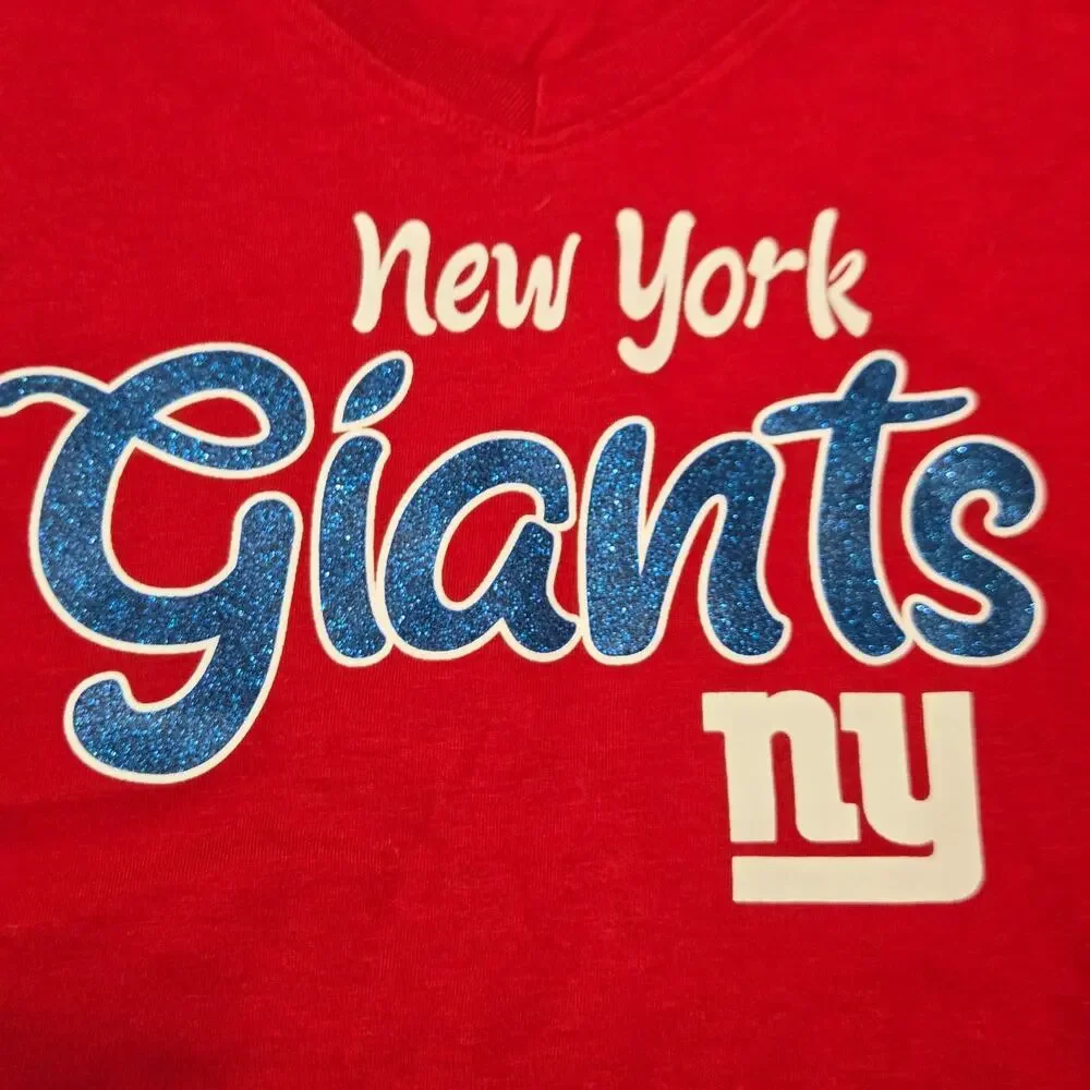 NWOT Girls New York Giants Short Sleeve T-Shirt‎ NFL Red Sparkle L 10-12